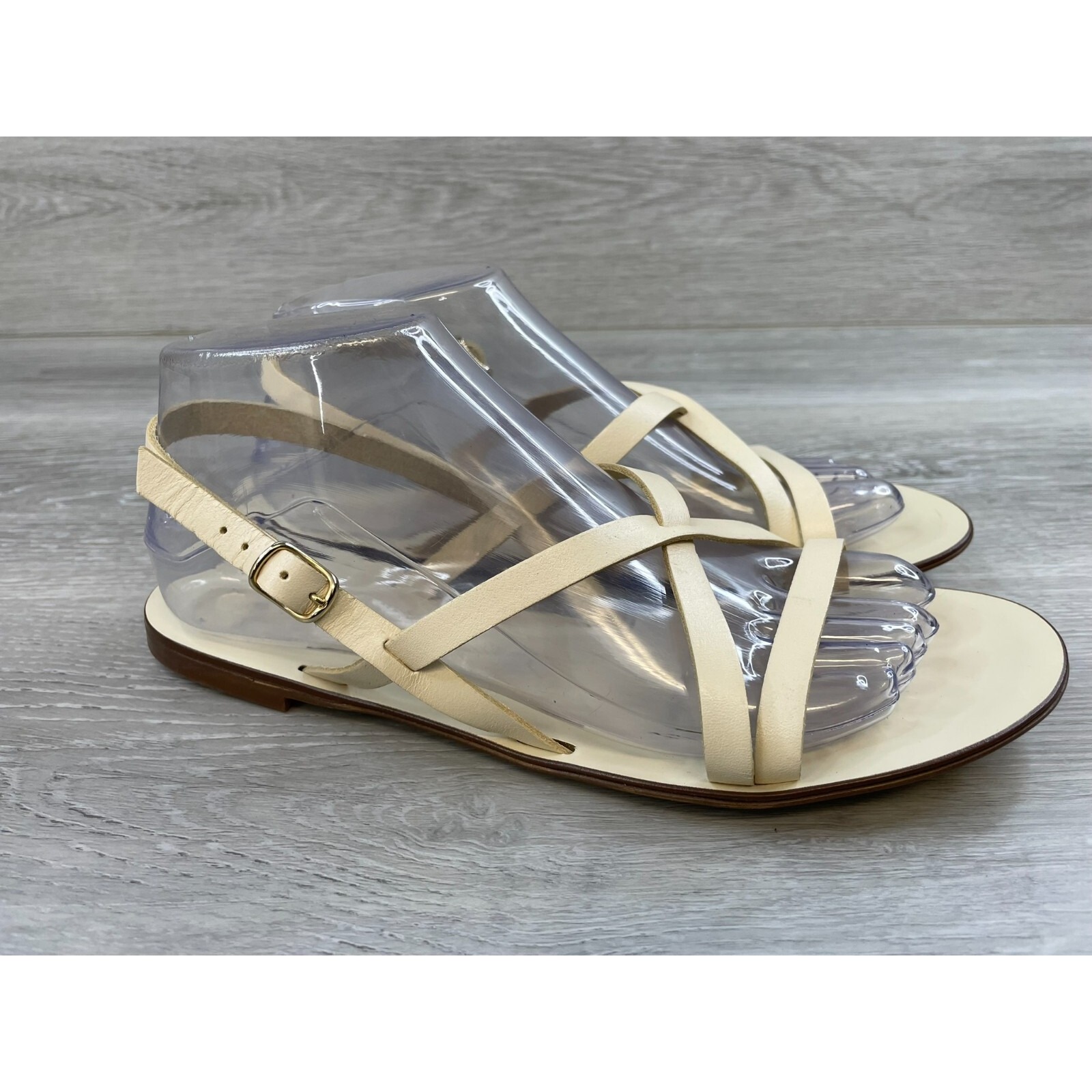 J.Crew Womens Sandal 9 Cream Leather Slip-On Italian Luxury Casual Comfort Shoes